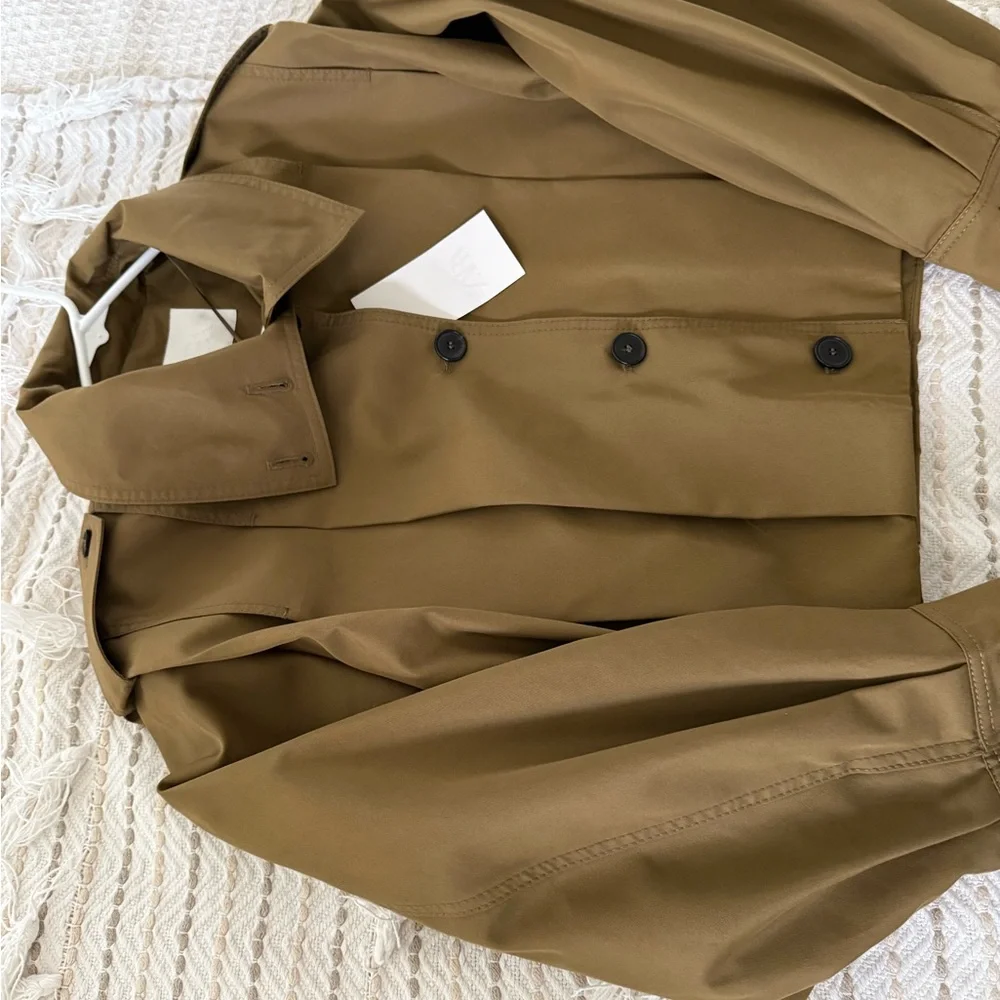 Zara Women's cotton oversized short trench in Tan SZ M( 46”B) NWT - Picture 5 of 11